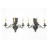 Pair Louis XVI Style Bronze Cherub 3-Light Sconces