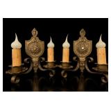 Pair Brass Double-Candle Wall Sconces