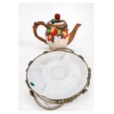 Fruit Motif Teapot & Divided Serving Dish