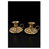 Pair Solid Brass Chamberstick Candle Holders