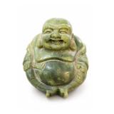 Green Stone Laughing Buddha Lidded Vessel
