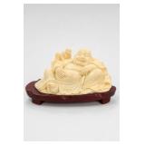Tagua Nut Laughing Buddha Carving With Stand
