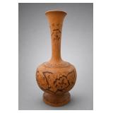 Vintage Pyrography Wood Vase Floral Design