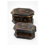 Pair Hand-Painted Wooden Octagonal Boxes