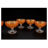Set Of 4 Orange Iridescent Glass Dessert Bowls