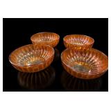 4-Piece Marigold Carnival Glass Ribbed Bowl Set