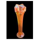 Marigold Carnival Glass Ribbed Swung Vase