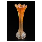 Marigold Carnival Glass Swung Vase