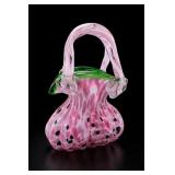 Pink And Green Art Glass Basket