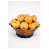 Decorative Faux Apples In Copper-Tone Bowl