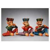 Set Of 3 Painted Wooden Rajasthani Musicians