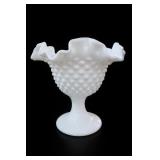 Fenton Hobnail Milk Glass Footed Ruffled Compote