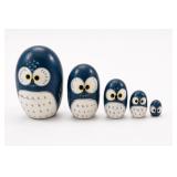 Owl Nesting Doll Set Of 5 Hand-Painted Wooden