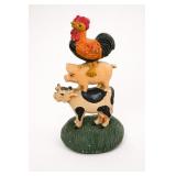 Cast Iron Stacked Rooster Pig Cow Doorstop