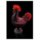 L.E. Smith Amberina Rooster Candy Dish