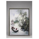 Framed Asian River Landscape Artwork K. Feng