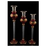 Handblown Cranberry Glass Candlestick Set Of 3