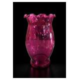 Hand Blown Cranberry Glass Ruffle Rim Vase Mexico
