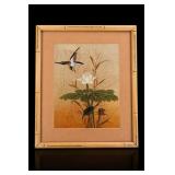 Chinese Lotus And Bird Framed Textile
