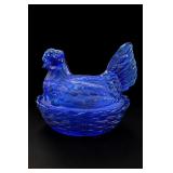 Cobalt Blue Glass Hen on a Nest Covered Dish