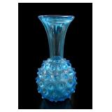 Hand Blown Blue Hobnail Art Glass Vase