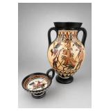 Handmade Greek Copy Painted Amphora & Dish
