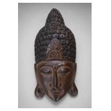 Hand Carved Wooden Buddha Mask Wall Hanging 20 in