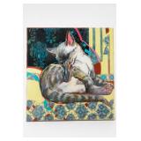 Signed Dickinson Cat Painting on Canvas