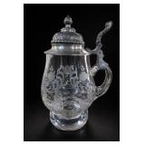 Etched Glass Beer Stein With Pewter Lid