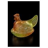 Tricolor Glass Hen On Nest Covered Dish
