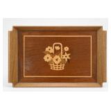 Marquetry Floral Basket Inlaid Wood Serving Tray