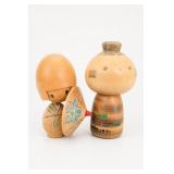 Japanese Kokeshi Wooden Doll Set, 3 Pieces