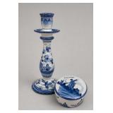 Blue & White Holland Candlestick And Dish