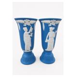 Pair Blue Jasperware-Style Vases