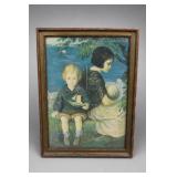 Framed Children By Lake Print