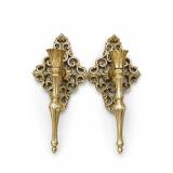 Pair Hollywood Regency Gold Metal Wall Sconces