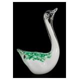 Hand Blown Art Glass Swan Figurine, Green & White