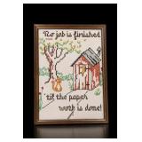 Framed Cross Stitch Outhouse Needlework