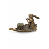 Rabbit on Leaf Brass Candle Holder