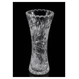 Cut Glass Leaf Pattern Flared Vase