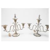 Pair Art Deco Silver-Plated 3-Light Candelabras