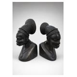 Pair of Carved African Wooden Busts / Bookends