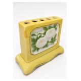 Vtg Italian Yellow Floral 5-Hole Ceramic Bud Vase