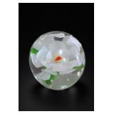 Clear Glass White Flower Paperweight
