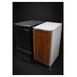 Pair White Slat-Back Upholstered Counter Chairs