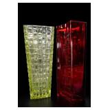 Pair of Green & Red Glass Vases