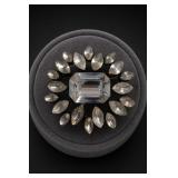 Black Floral Brooch With Faceted Center