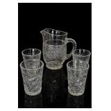 Clear Cut Glass Pitcher With Four Tumblers