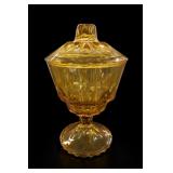 Jeannette Glass Amber Textured Lidded Candy Dish