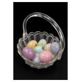 Italian Alabaster Hand-Carved Eggs in Glass Basket